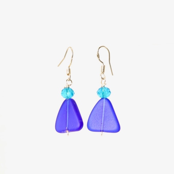 Sea Glass Earrings - Purple Triangle - Picture 1 of 1